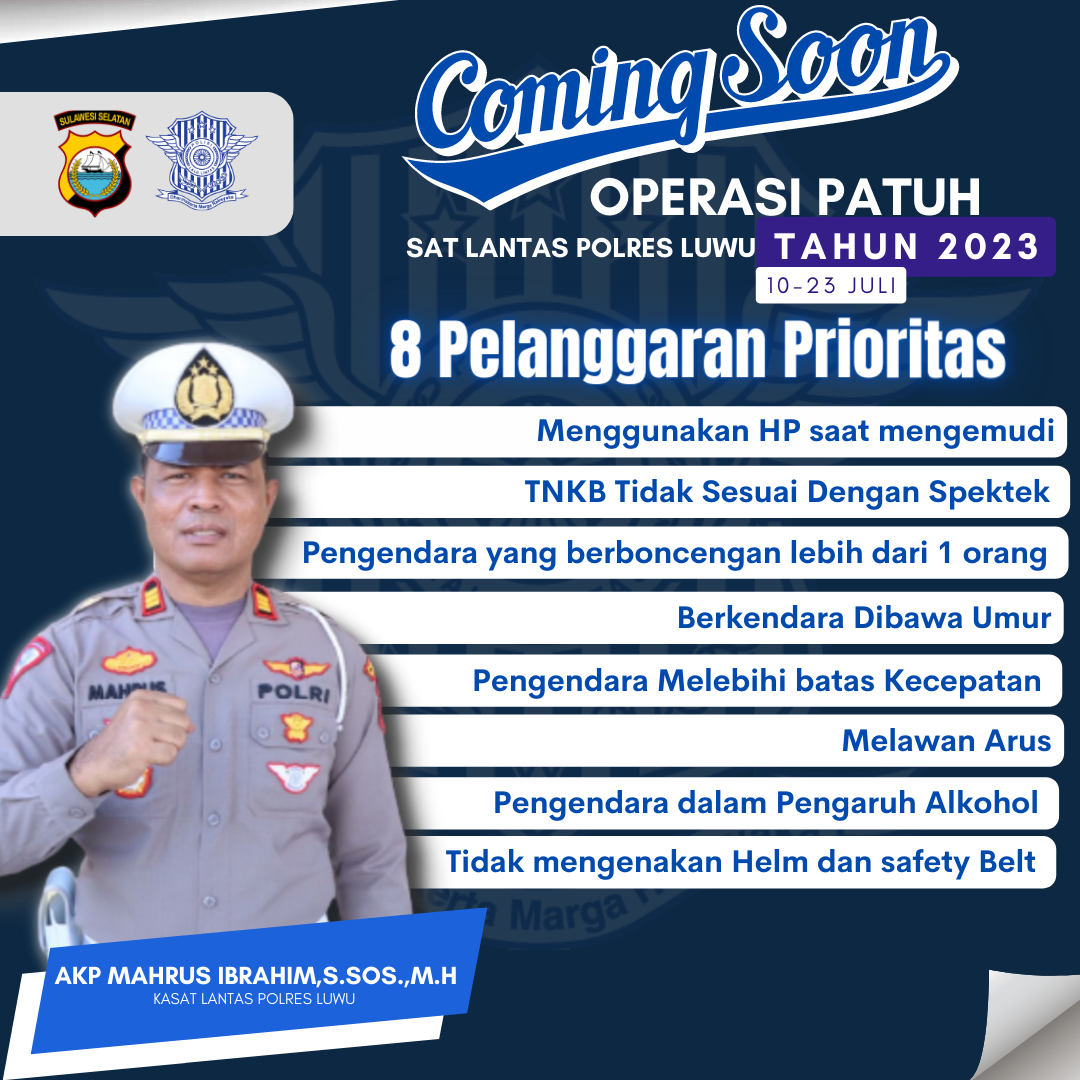 2 Hari Lagi Ops Patuh Pallawa, Kasat Lantas Polres Luwu Beberkan Sasaran Operasi