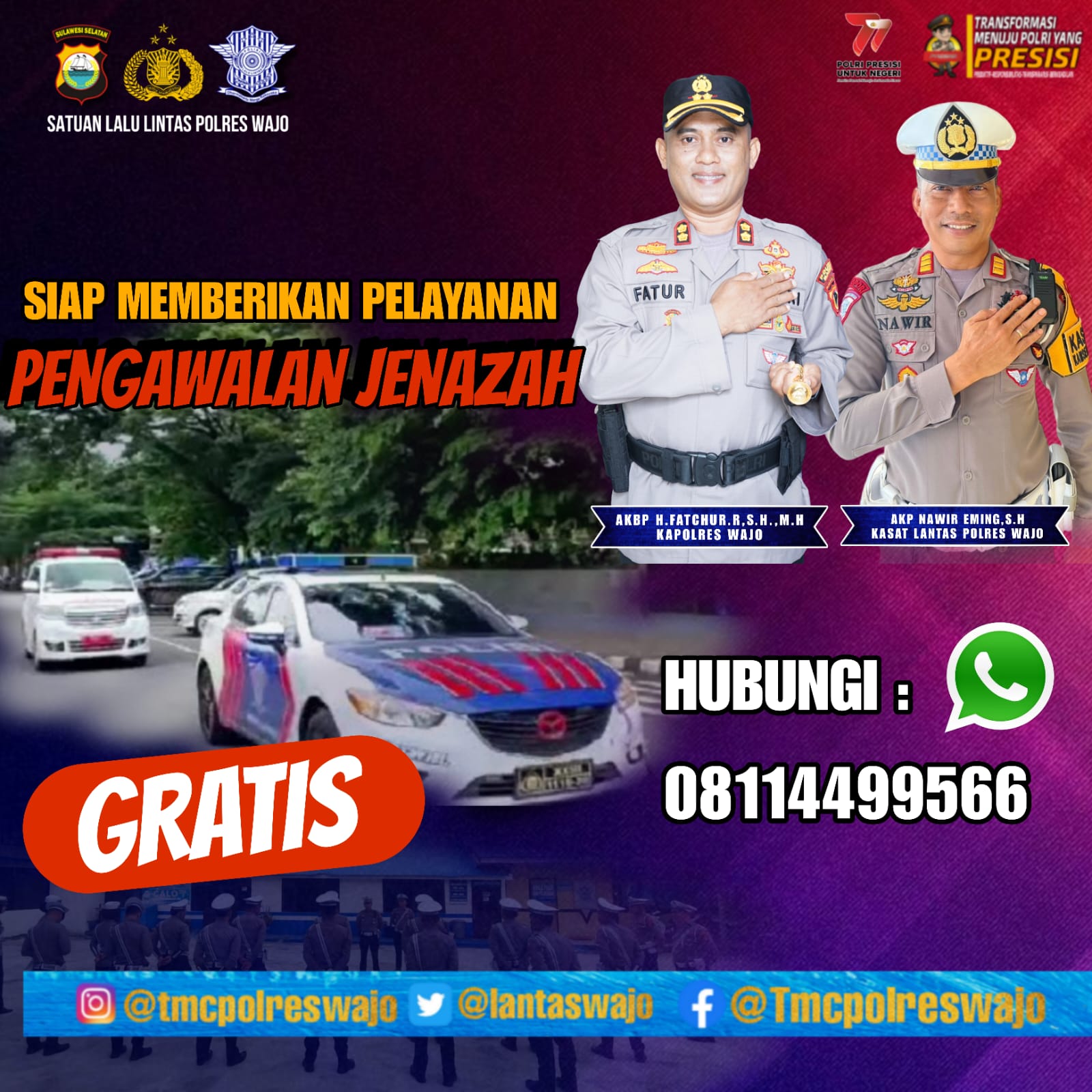 Sat Lantas Polres Wajo Berikan Pengawalan Jenazah Gratis,Kasat Lantas : Ini Nomor Dihubungi 0811 4499 566
