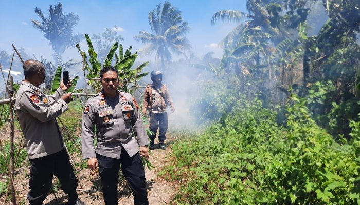 Kapolsek Watang Sawitto Pimpin Pemadaman Kebakaran Lahan Bersama Damkar dan Warga