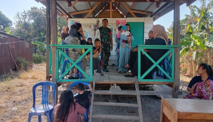 Cegah Stunting, Babinsa Kelurahan Ulu Ale Mendampingi Tim Kesehatan Melaksanakan Kegiatan Posyandu