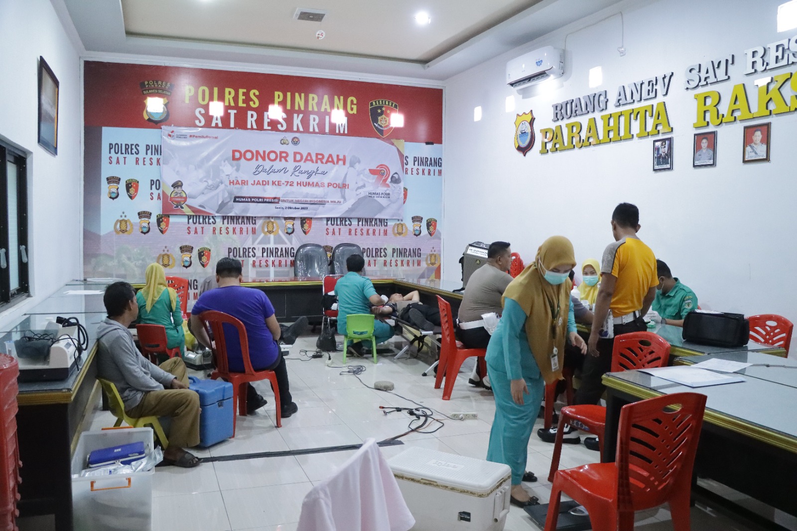 Polres Pinrang Gelar Donor Darah dalam Rangka HUT Humas Polri ke-72