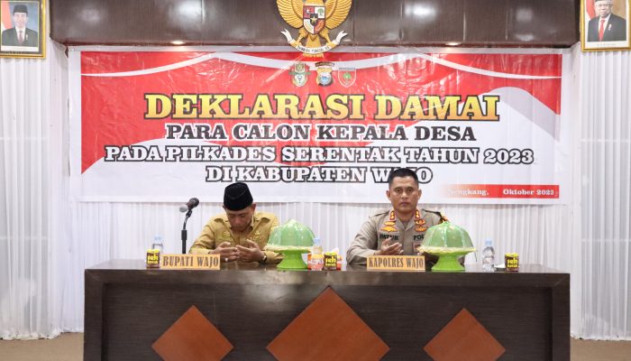 Kapolres Wajo Buka Secara Resmi Deklarasi Damai Para Calon Kades Pada Pilkades Serentak 2023