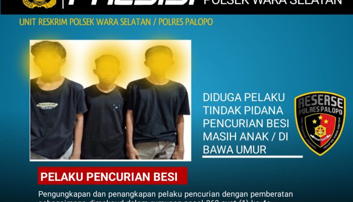 Unit Reskrim Polsek Wara Selatan Polres Palopo Amankan 3 Remaja Terduga Pelaku Pencurian