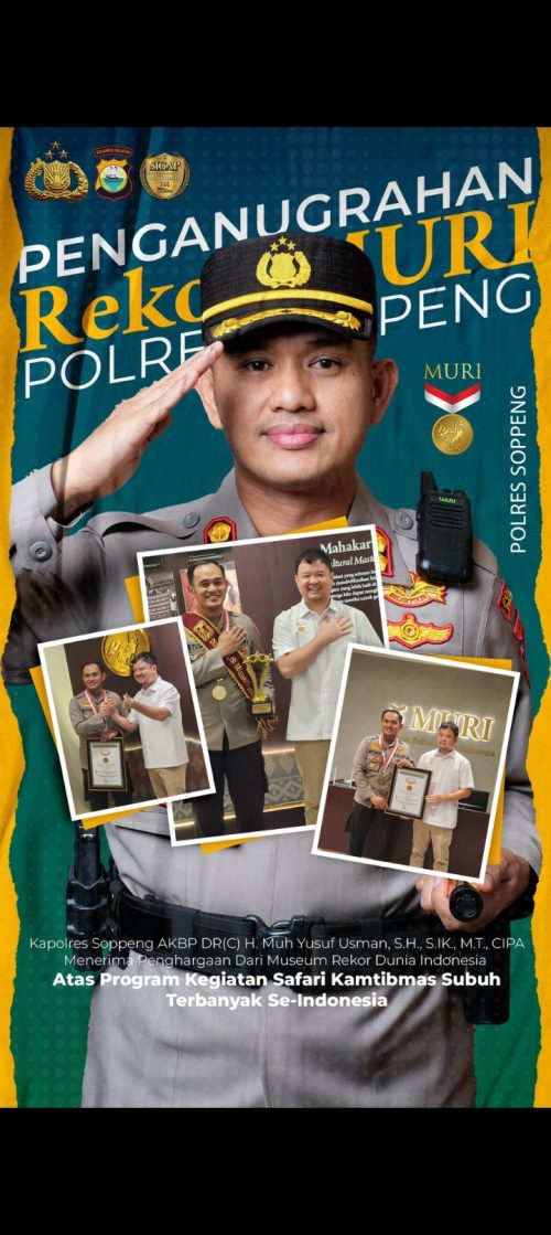 Museum Rekor Dunia Indonesia ( MURI ) Ganjar Penghargaan Kapolres Soppeng AKBP Muhammad Yusuf Usman