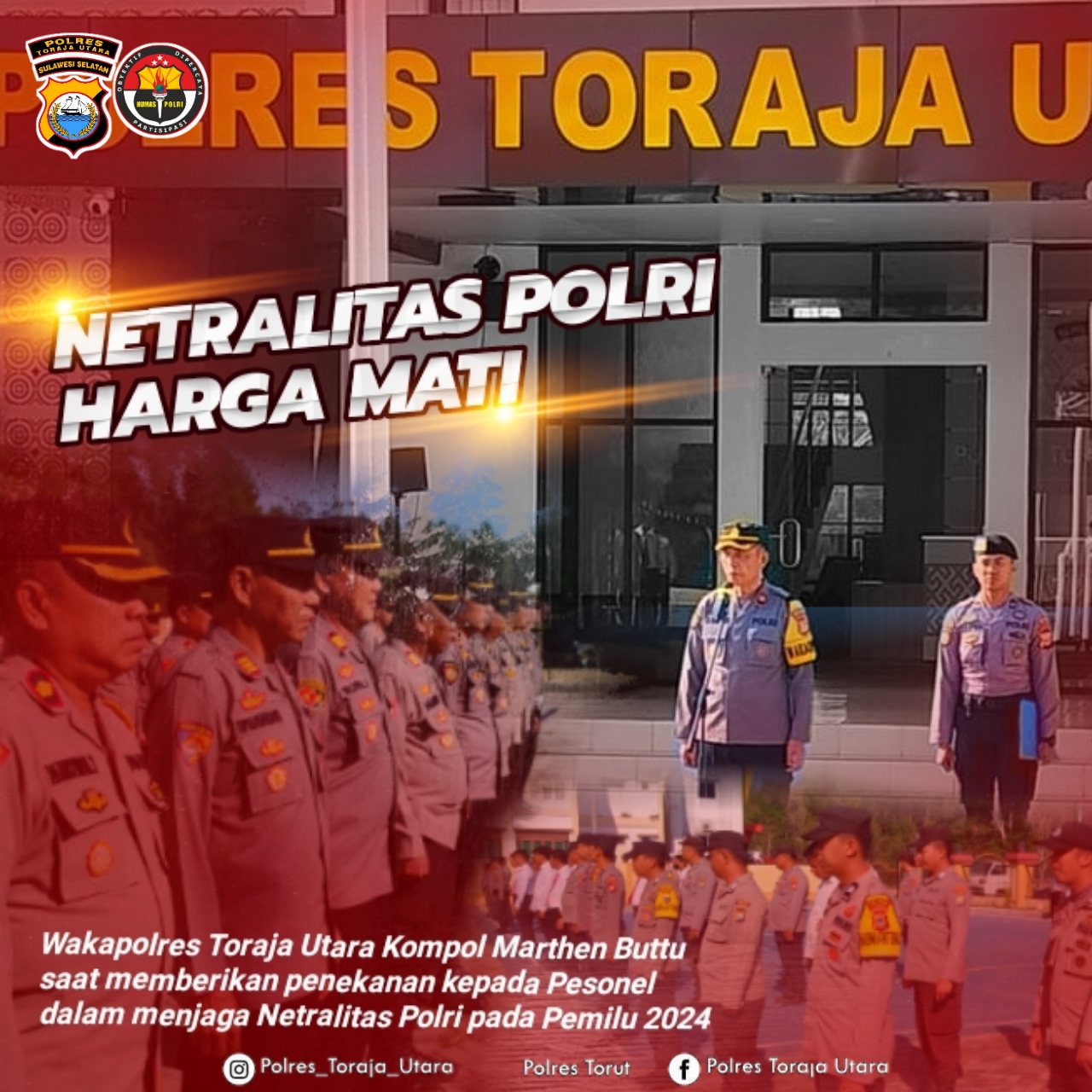 Pimpin Apel Jam Pimpinan, Wakapolres Toraja Utara Berikan Penekanan Jaga Netralitas Polri Pada Pemilu 2024