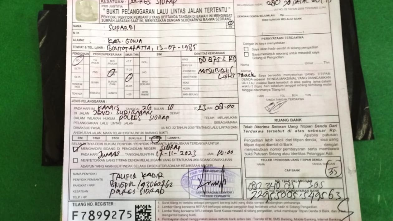 Pemilik Mobil Yang Ditilang di Sidrap Bantah Melakukan Pembayaran Diluar Biaya Tilang