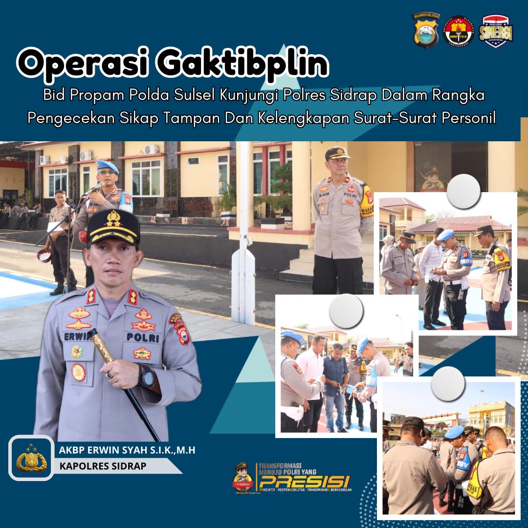 Operasi Gaktikblin, Bid Propam Polda Sulsel Kunjungi Polres Sidrap