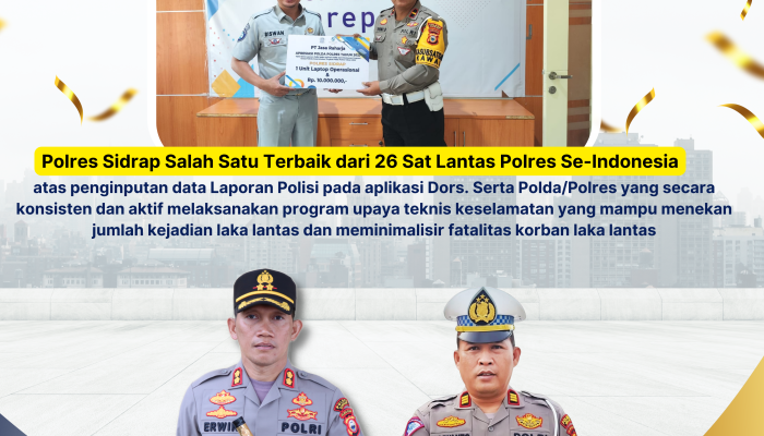 Sat Lantas Polres Sidrap Salah Satu Diantara 26 Polres di Indonesia Dapat Penghargaan dari PT Jasa Raharja