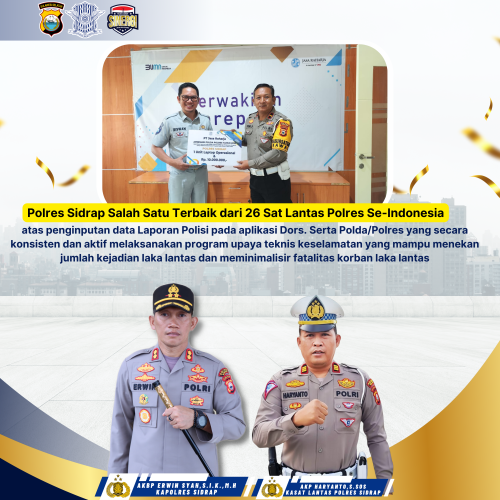 Sat Lantas Polres Sidrap Salah Satu Diantara 26 Polres di Indonesia Dapat Penghargaan dari PT Jasa Raharja
