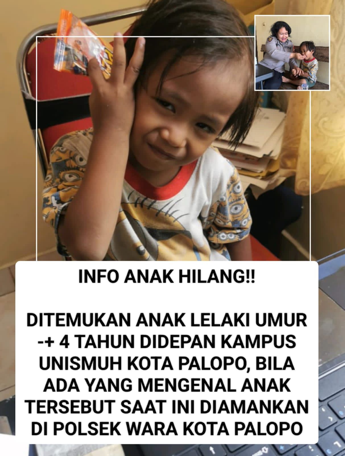Polsek Wara Polres Palopo Berhasil Pertemukan Anak Hilang Dengan Orang Tuanya