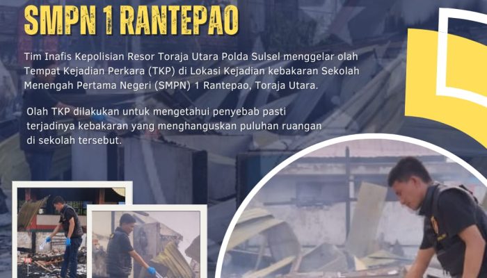 Polres Toraja Utara Gelar Olah TKP Terkait Penyebab Kebakaran SMPN 1 Rantepao