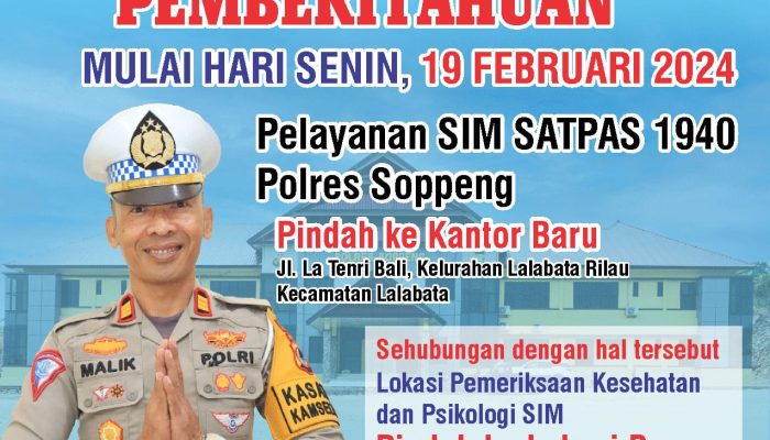Pelayanan Satpas SIM Polres Soppeng Pindah Ke Kantor Baru, Ini Tempatnya
