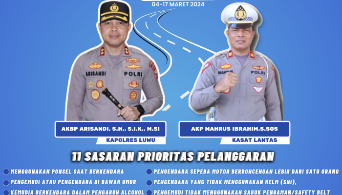 Ops Keselamatan Pallawa 2024, Kasat Lantas Luwu : Ada 11 Sasaran Prioritas Pelanggaran