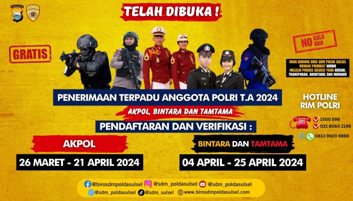 Polda Sulsel Buka Penerimaan Bintara Polri Gelombang II TA. 2024, Ini Syaratnya
