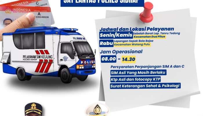 Mudahkan Masyarakat, SIM Keliling Polres Sidrap Akan Hadir di Watang Pulu dan Dua Pitue