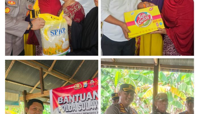 Kapolres Wajo bersama PJU dan Kapolsek Beri Bantuan Sembako Kepada Masyarakat Terdampak Banjir di Sabbangparu