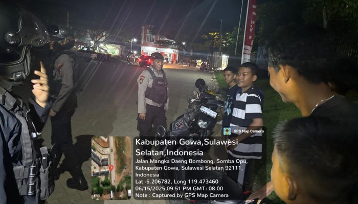 Ciptakan Situasi Aman, Unit Turjawali Perintis Presisi Samapta Polres Gowa Gelar Patroli Dialogis dan Blue Light