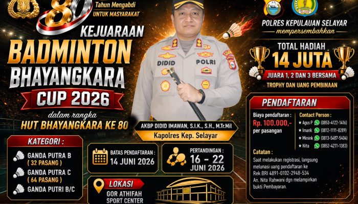Kejuaraan Badminton Bhayangkara Cup 2026 Siap Digelar di Selayar, Meriahkan Hari Bhayangkara ke-80