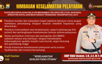 Peringatan Gelombang Tinggi, Kapolres Selayar Imbau Kapal Rakyat dan Nelayan Tak Memaksakan Diri Melaut