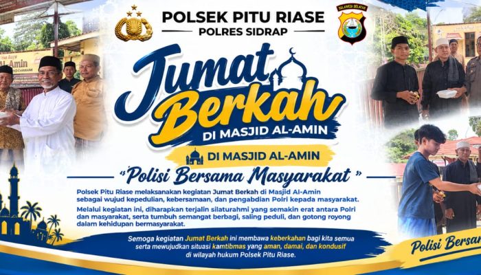 Polisi Bersama Masyarakat, Polsek Pitu Riase Gelar Jumat Berkah, Bagikan 70 Paket Makanan kepada Jemaah Masjid Al-Amin